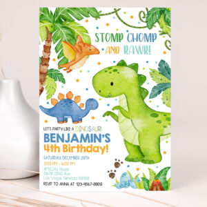 dinosaur birthday invitation dinosaur party invites dino theme boy girl kids first jungle animals tropical editable digital template 2