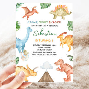 dinosaur birthday party invitation template dinosaur birthday invitation dinosaur thank you tag editable invitation 3