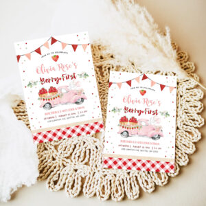 editable 1st berry first strawberry birthday invitation photo berry sweet strawberry truck invite invites 7