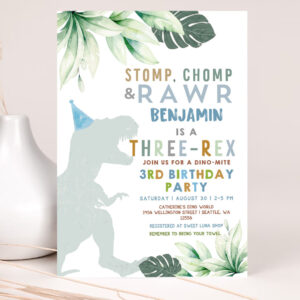 editable 3rd birthday boy three rex invite dino dinosaur t rex boy dino mite invitation printable template 2
