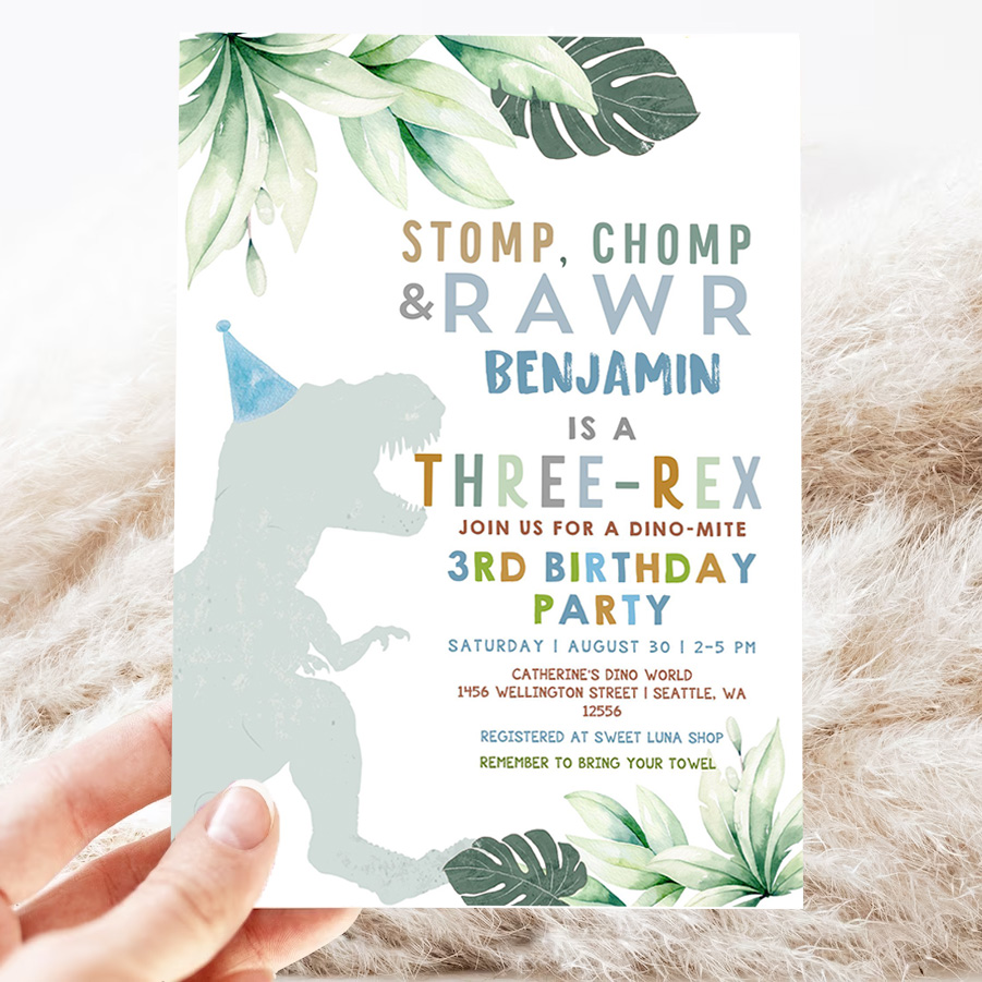 editable 3rd birthday boy three rex invite dino dinosaur t rex boy dino mite invitation printable template 3