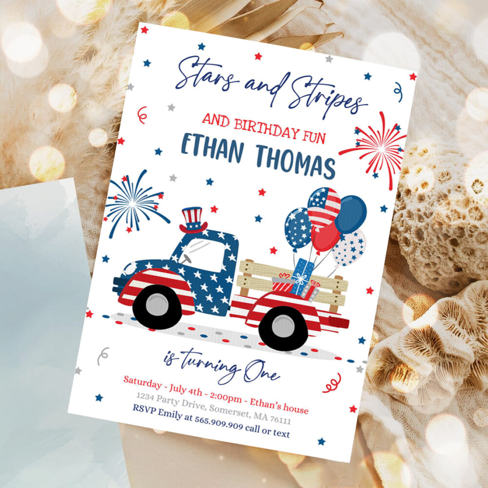editable 4th of july birthday invitation 4th of july stars stripe truck birthday memorial day independence day party invites 1