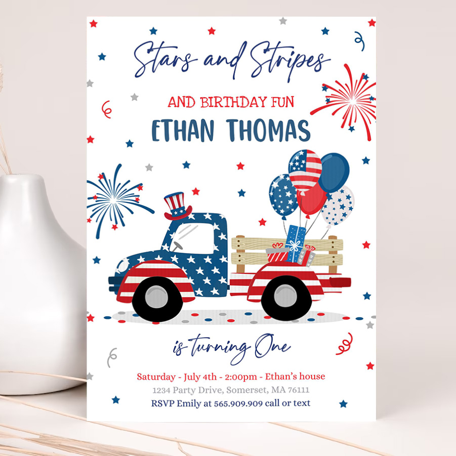 editable 4th of july birthday invitation 4th of july stars stripe truck birthday memorial day independence day party invites 2