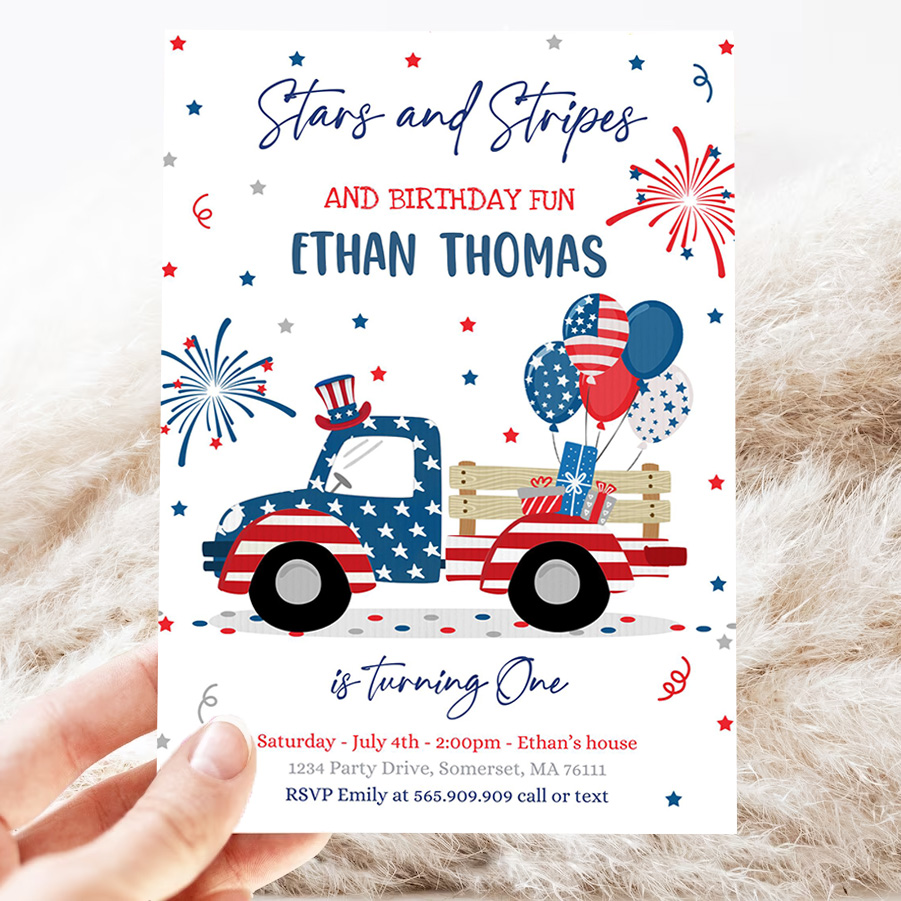 editable 4th of july birthday invitation 4th of july stars stripe truck birthday memorial day independence day party invites 3