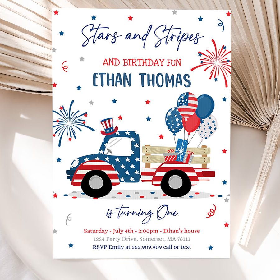 editable 4th of july birthday invitation 4th of july stars stripe truck birthday memorial day independence day party invites 5