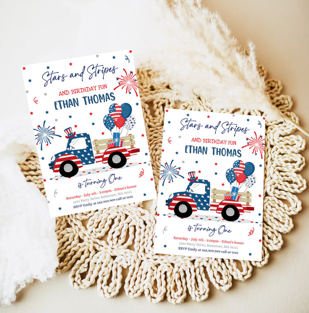 editable 4th of july birthday invitation 4th of july stars stripe truck birthday memorial day independence day party invites 7