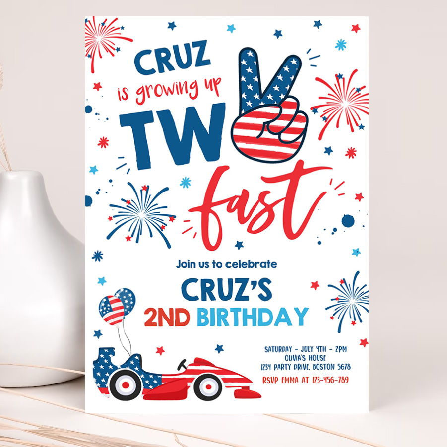 editable 4th of july birthday invitation two fast 2nd birthday invitation 4th of july 2nd birthday memorial day party 2