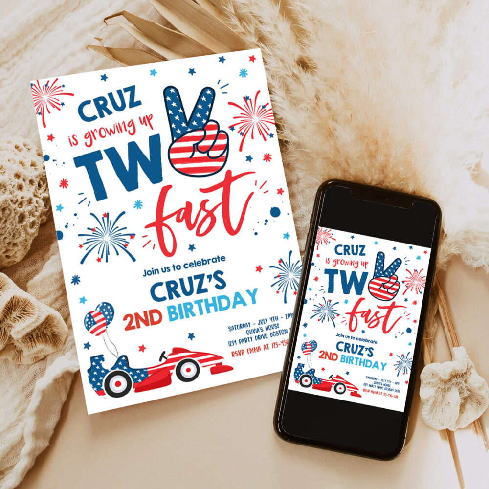 editable 4th of july birthday invitation two fast 2nd birthday invitation 4th of july 2nd birthday memorial day party 6