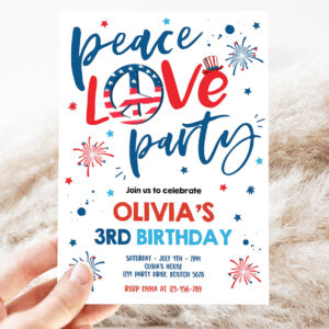 editable 4th of july birthday party invitation peace love party 4th of july birthday memorial day independence day party 3