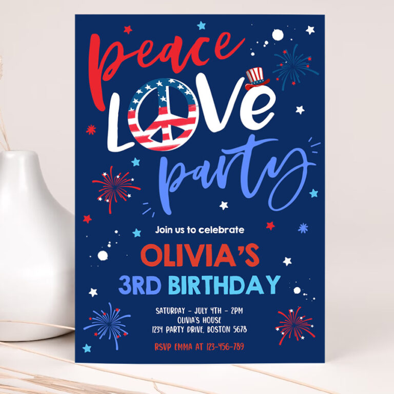 editable 4th of july birthday party invitation peace love party 4th of july birthday memorial day independence day party invite 2