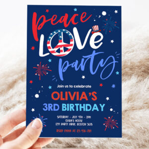 editable 4th of july birthday party invitation peace love party 4th of july birthday memorial day independence day party invite 3
