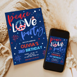 editable 4th of july birthday party invitation peace love party 4th of july birthday memorial day independence day party invite 6