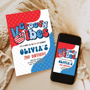 editable 4th of july birthday party invitation retro groovy vibes birthday party red white and groovy birthday party 6
