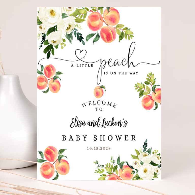 editable a little peach baby shower sprinkle sip and see welcome yard sign 2