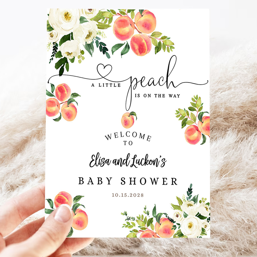 editable a little peach baby shower sprinkle sip and see welcome yard sign 3