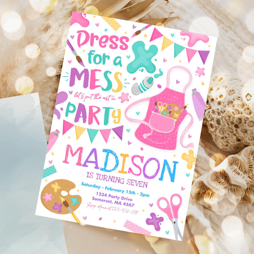 editable art party invitation painting party birthday invitation girly pink craft party girly art party craft party 1