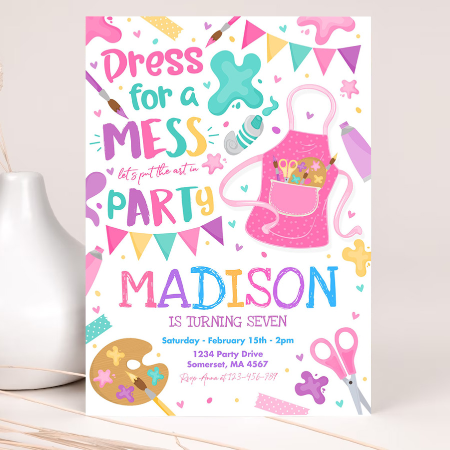 editable art party invitation painting party birthday invitation girly pink craft party girly art party craft party 2