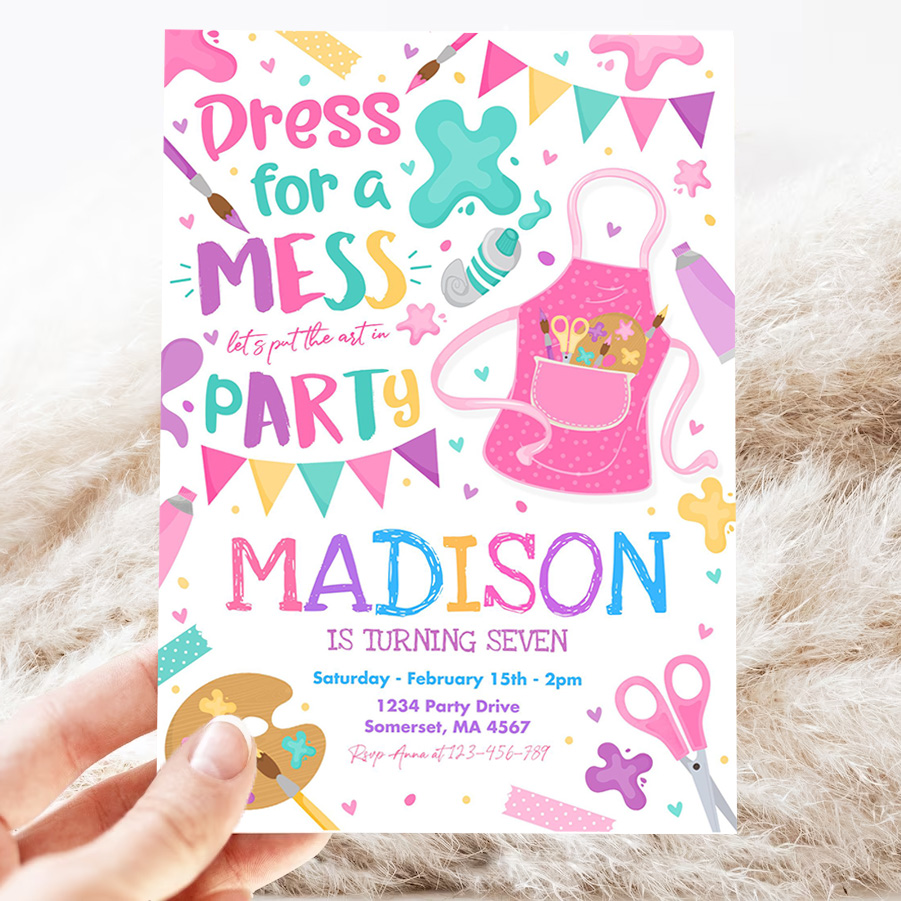 editable art party invitation painting party birthday invitation girly pink craft party girly art party craft party 3