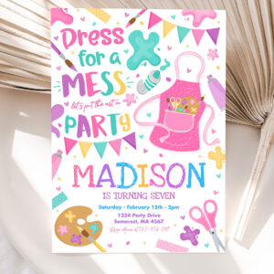 editable art party invitation painting party birthday invitation girly pink craft party girly art party craft party 5