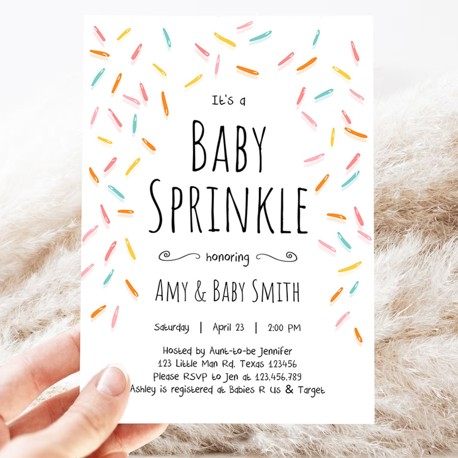 editable baby sprinkle shower invitation baby shower coed shower gender neutral confetti sprinkles 3