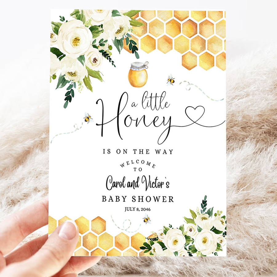 editable bee a little honey baby shower baby sprinkle welcome sign yard sign 24x36 18x24 16x20 printable template 3