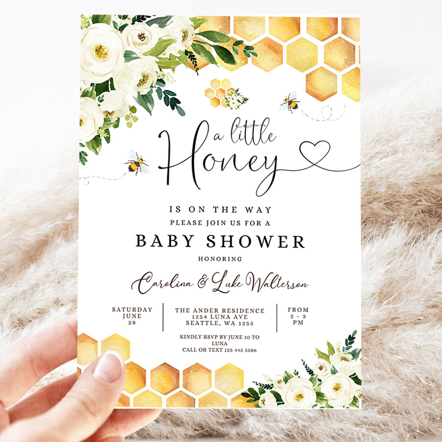 editable bee a little honey baby shower invitation gender neutral honey bee baby shower invite printable template 3