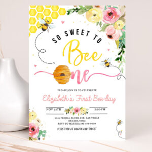 editable bee birthday invitation honey bee birthday party bee 1st birthday so sweet to bee one party bee day 1st birthday party 2