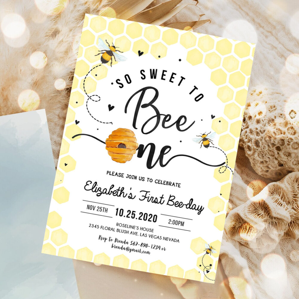 editable bee birthday invitation honey bee birthday party bee 1st birthday so sweet to bee one party bee day 1st birthday party template 1
