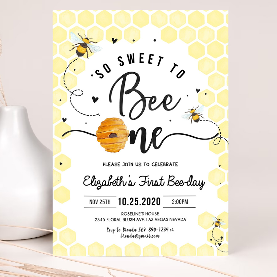editable bee birthday invitation honey bee birthday party bee 1st birthday so sweet to bee one party bee day 1st birthday party template 2