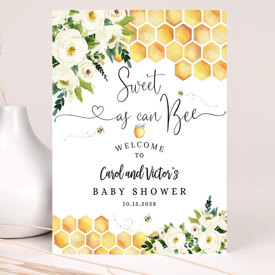 editable bee sweet as can bee baby shower baby sprinkle welcome sign yard sign 24x36 18x24 16x20 printable template 2
