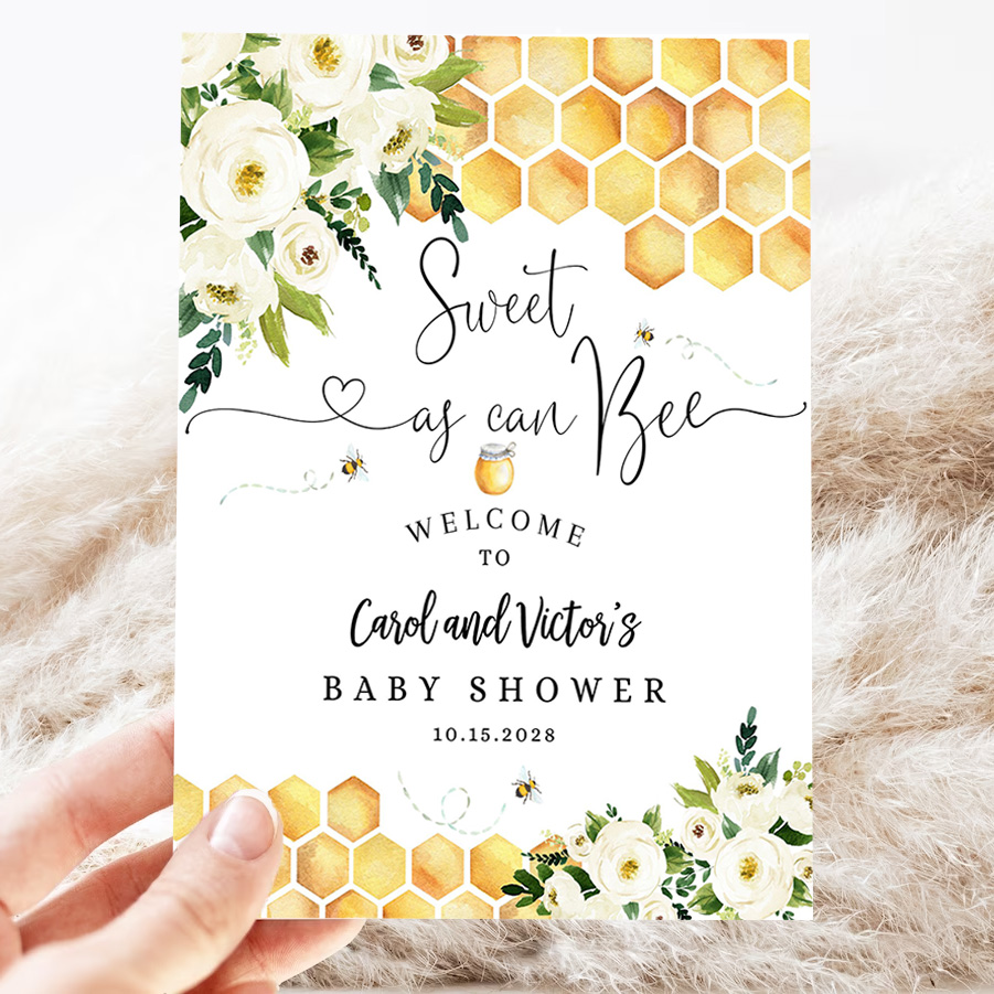 editable bee sweet as can bee baby shower baby sprinkle welcome sign yard sign 24x36 18x24 16x20 printable template 3