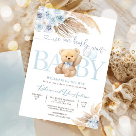 Blue Pampas Grass We Can Bearly Wait Blue Boy Boho Teddy Bear Baby ...