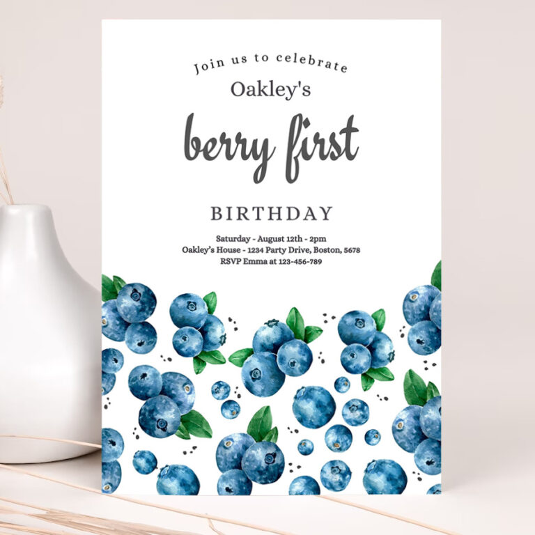 editable blueberry 1st birthday invitation berry sweet 1st birthday invitation summer fruit berries 1st birthday party invite 2