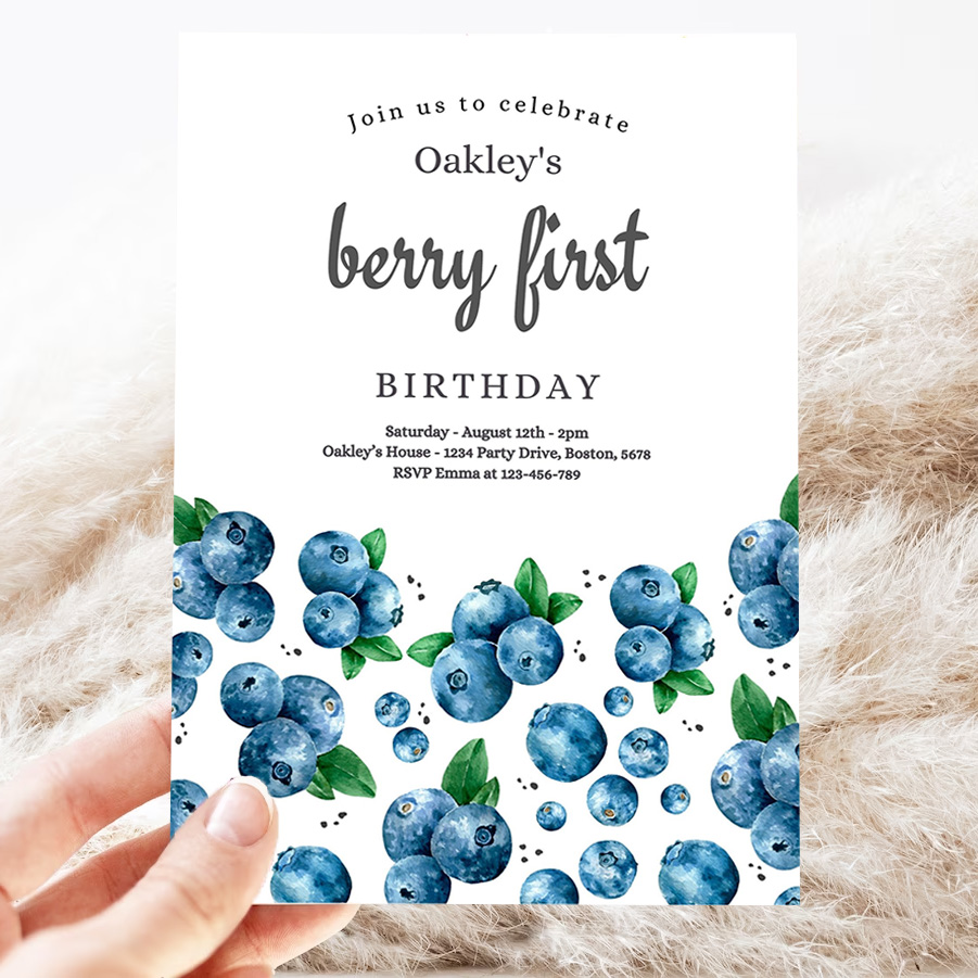editable blueberry 1st birthday invitation berry sweet 1st birthday invitation summer fruit berries 1st birthday party invite 3