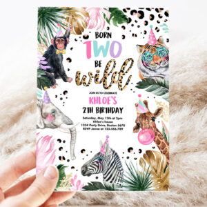 editable born to be wild leopard print safari animals birthday party invitation leopard print born two wild birthday party invitation 3