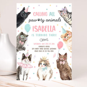 editable calling all paw ty animals kitten birthday party invitation cat birthday party lets pawty kitty cat party 2