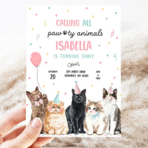 editable calling all paw ty animals kitten birthday party invitation cat birthday party lets pawty kitty cat party invite 3