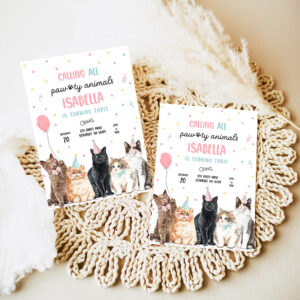 editable calling all paw ty animals kitten birthday party invitation cat birthday party lets pawty kitty cat party invite 7