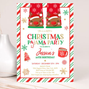 editable christmas pajama birthday party invitation red and gold christmas slumber party invitation holiday pajama party 2