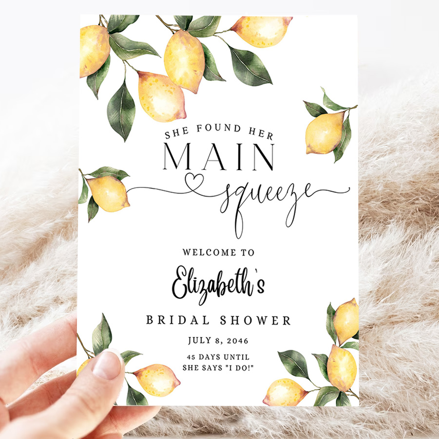 editable citrus lemon bridal shower welcome sign rustic she found her main squeeze welcome sign printable template 3