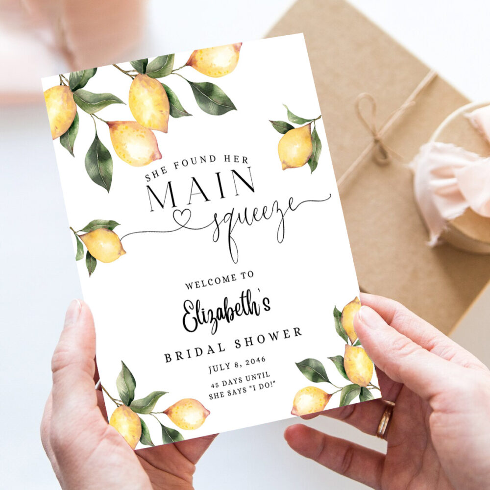editable citrus lemon bridal shower welcome sign rustic she found her main squeeze welcome sign printable template 7