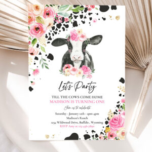 editable cow birthday party invitation lets party till the cow come home birthday party floral farm cow birthday party 5