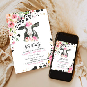 editable cow birthday party invitation lets party till the cow come home birthday party floral farm cow birthday party 6