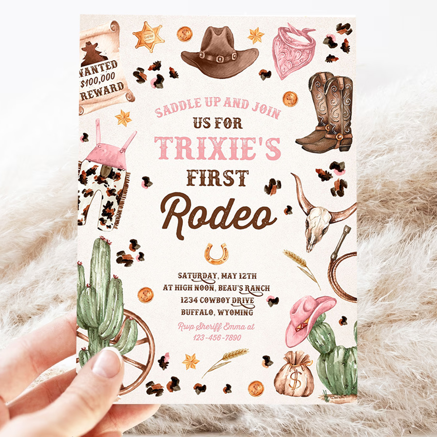editable cowgirl birthday invitation wild west cowgirl 1st rodeo birthday party southwestern ranch birthday party 3