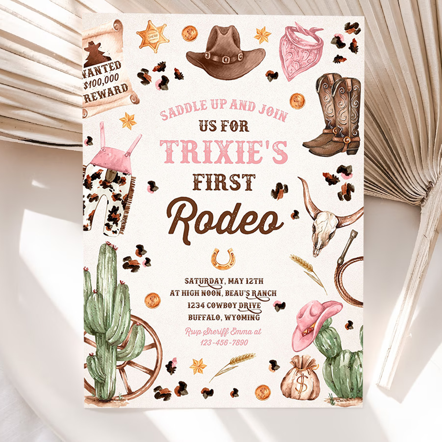 editable cowgirl birthday invitation wild west cowgirl 1st rodeo birthday party southwestern ranch birthday party 5