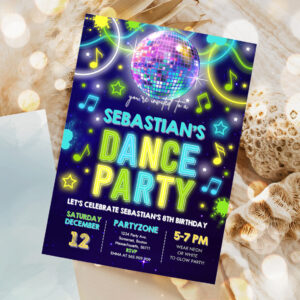 editable dance party invitation glow dance party birthday invitation neon glow disco party glow dance disco party 1