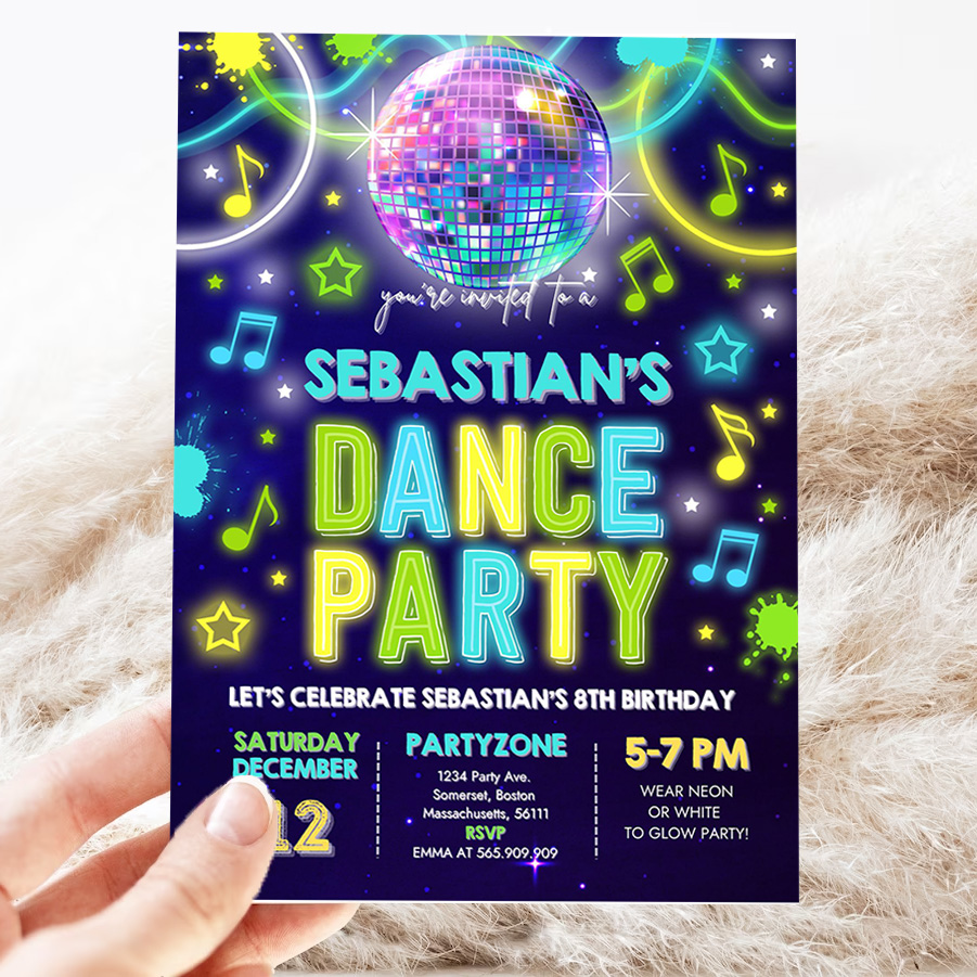 editable dance party invitation glow dance party birthday invitation neon glow disco party glow dance disco party 3