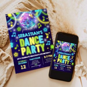 editable dance party invitation glow dance party birthday invitation neon glow disco party glow dance disco party 6