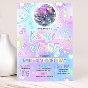 editable dance party invitation tie dye dance party invitation glow tie dye dance party neon glow disco dance party 2