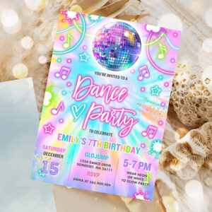 editable dance party invitation tie dye dance party invitation glow tie dye dance party neon glow disco dance party invite 1